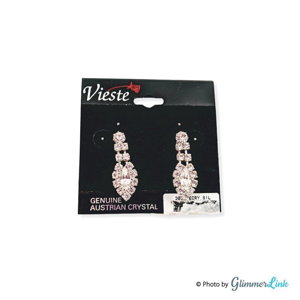 Vieste Austrian Crystal Drop Pierced Silver Tone Earrings
